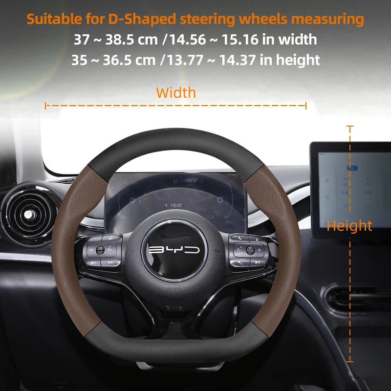 Leather Carbon Fiber Steering Wheel Cover for BYD Breathable Matte Universal Fit