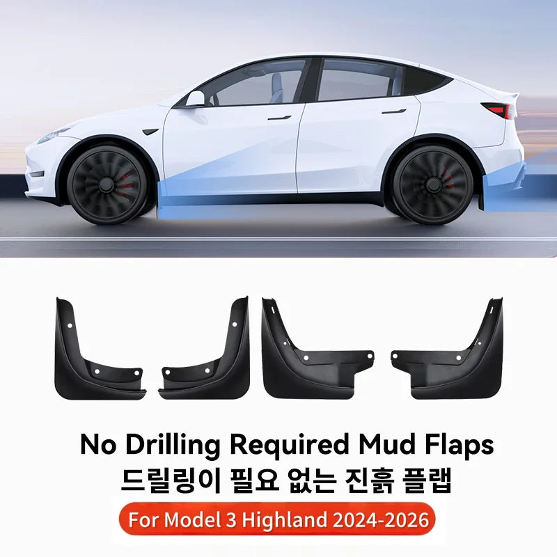 Front & Rear Mud Flaps Splash Guards for Tesla Model 3 Highland 2021–2026