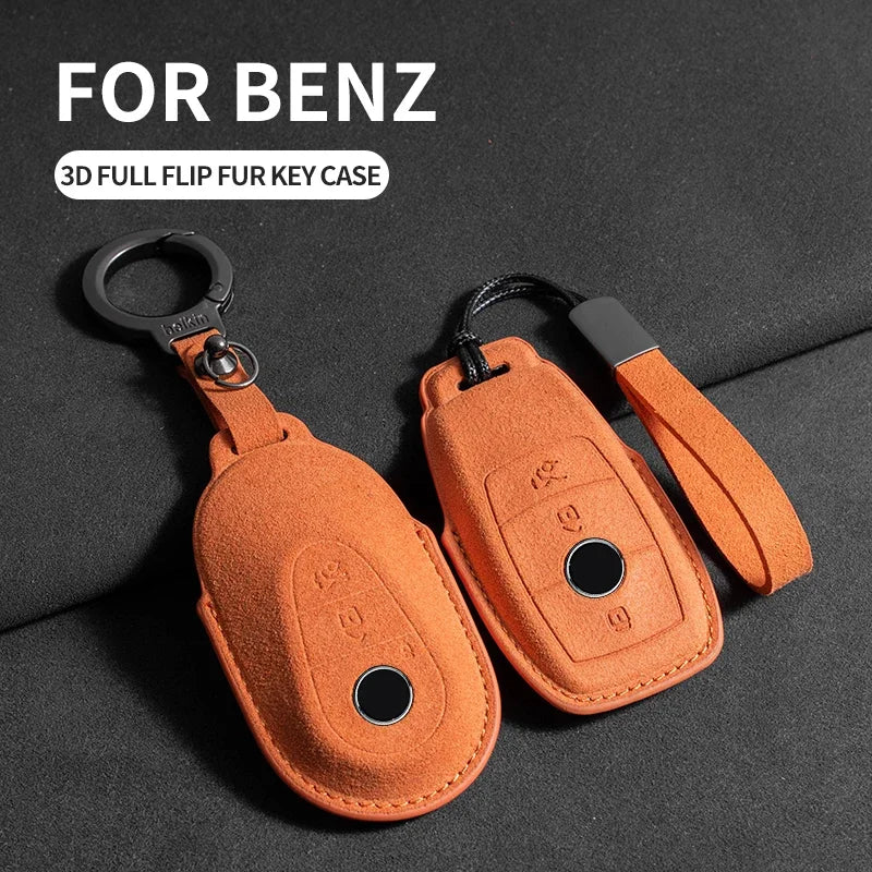 Suede Leather Smart Key Case Cover for Mercedes-Benz E-Class, C-Class 2018–2020