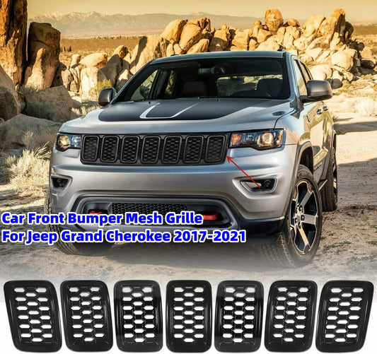 Front Honeycomb Mesh Grille Cover Trim for Jeep Grand Cherokee 2017–2021