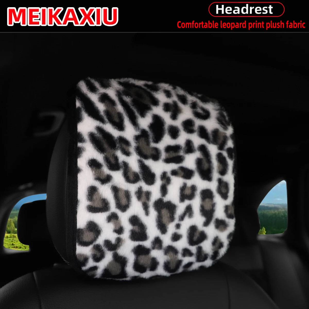 1PC/2PCSLeopard Print Faux Fur Car Headrest Cover Soft Plush Pillowcase