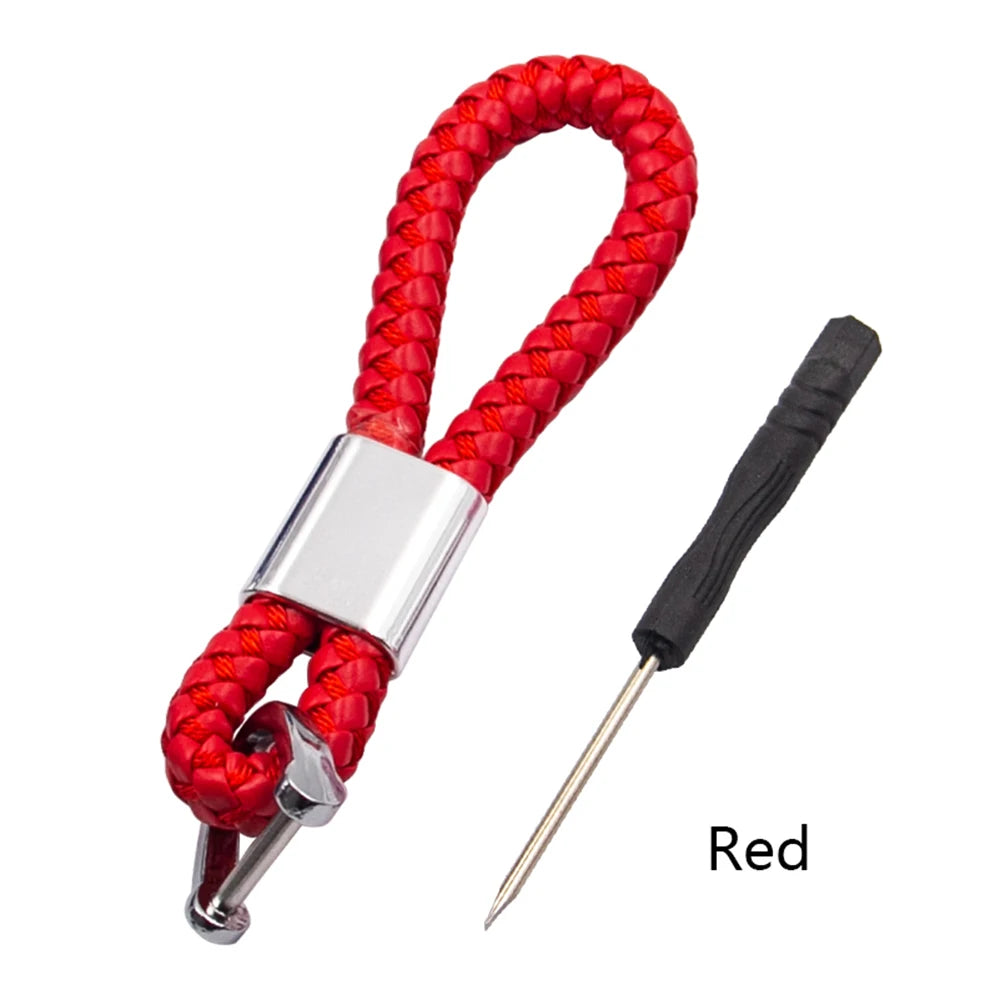 Hand-Woven Leather Car Keychain with Horseshoe Buckle