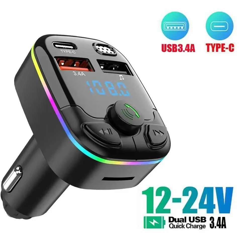 Bluetooth 5.0 FM Transmitter Car Charger PD Type-C Dual USB Handsfree MP3