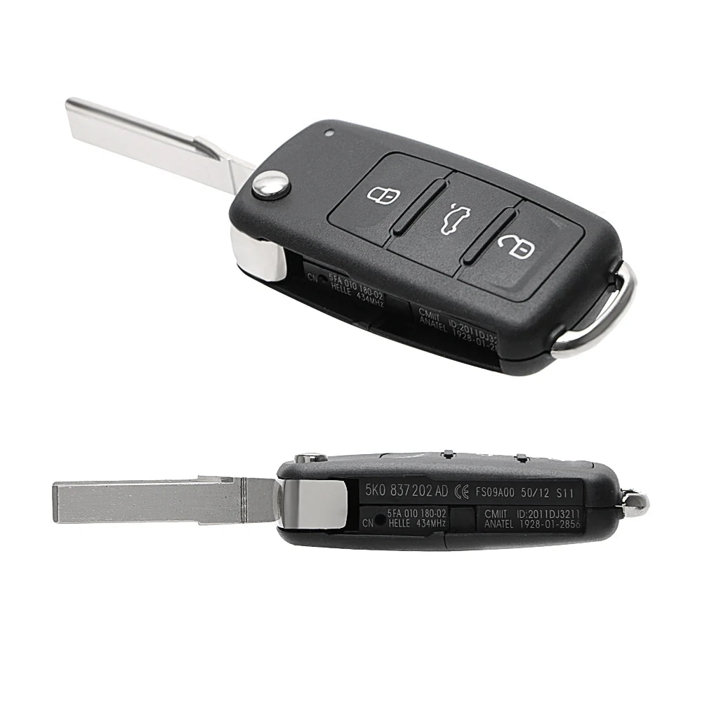 3-Button Flip Car Key Shell Replacement for Volkswagen VW Golf Jetta Polo