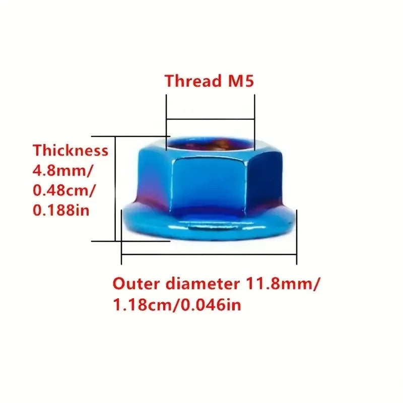 12PCS Stainless Steel Flange Lock Nuts M5 M6 M8 M10 Blue Motorcycle Fasteners