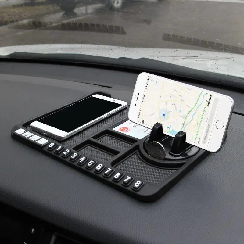 4-in-1 Car Phone Holder Parking Number Card Non-Slip Silicone Dashboard Mat