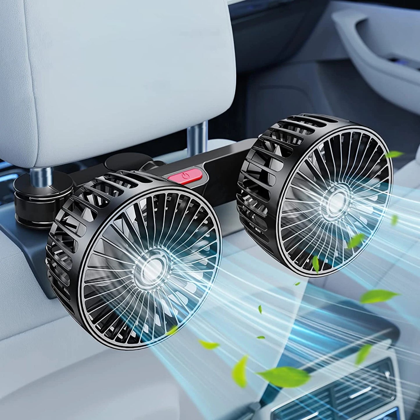 360° Dual Head Car Seat Fan 3 Speed USB Rechargeable Adjustable Cooling