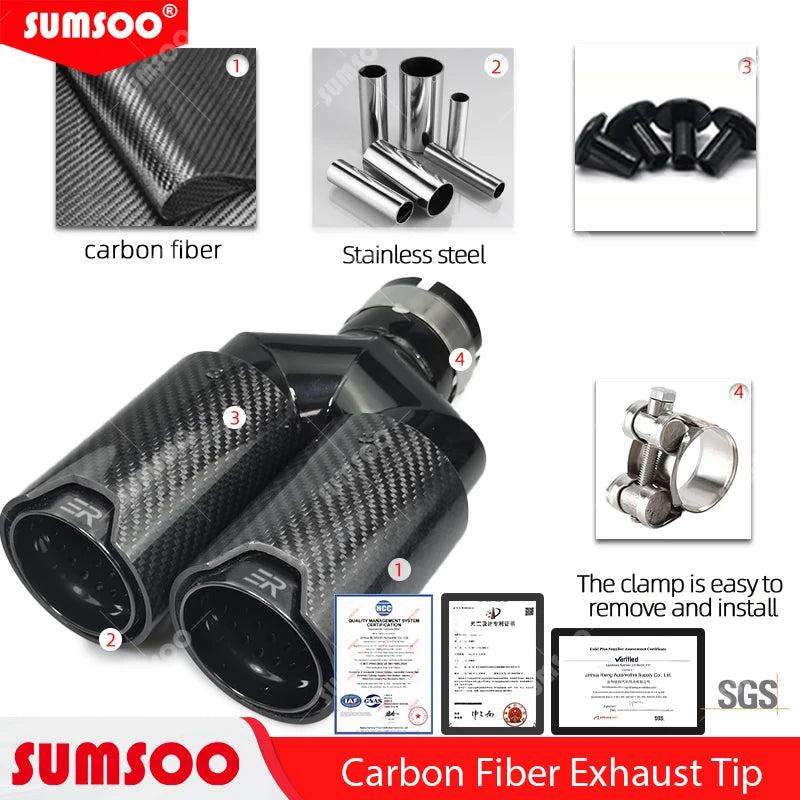 1Pcs Y Style 80mm Carbon Fiber Exhaust Tip Universal BMW M Performance