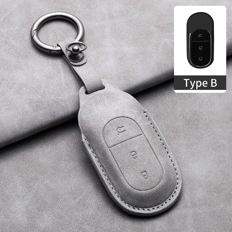 Leather Car Key Case with Keychain for Leapmotor T03, S01, C01 & C11 2023+