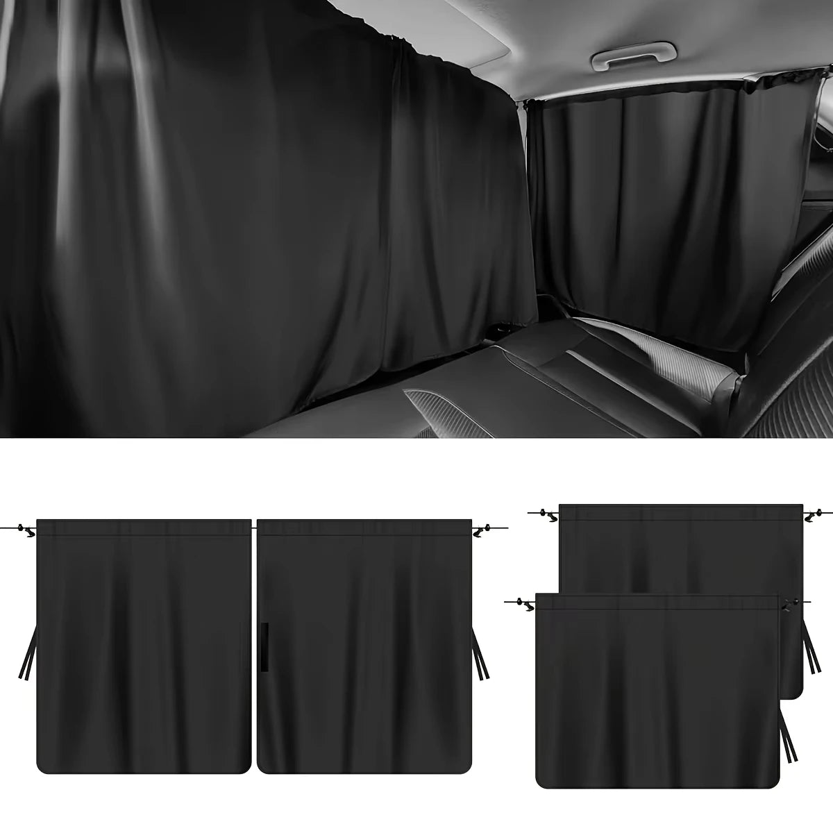 4Pcs Car Privacy Curtains Window Shades Travel Camping Detachable Set