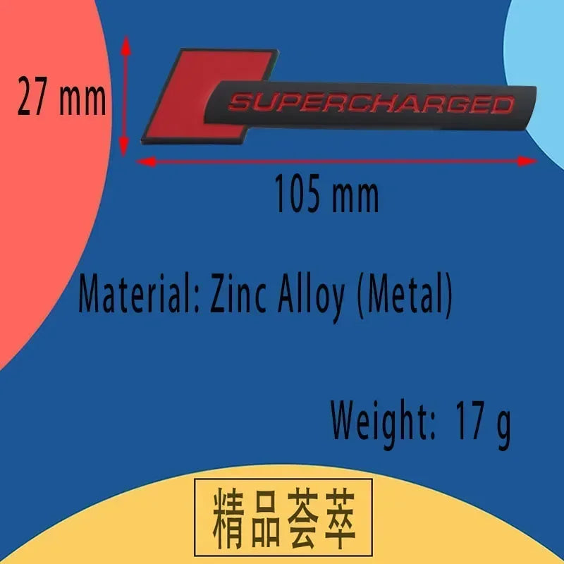 3D Supercharged Metal Car Emblem Badge Sticker for Audi A3 A4 A5 Q3 Q5 Q7