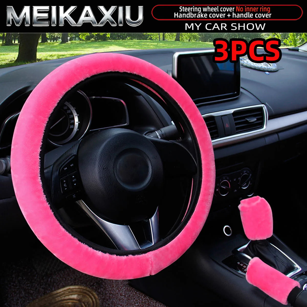 3PCS Winter Plush Car Interior Cover Set Steering Wheel Gear Shift Handbrake Cover
