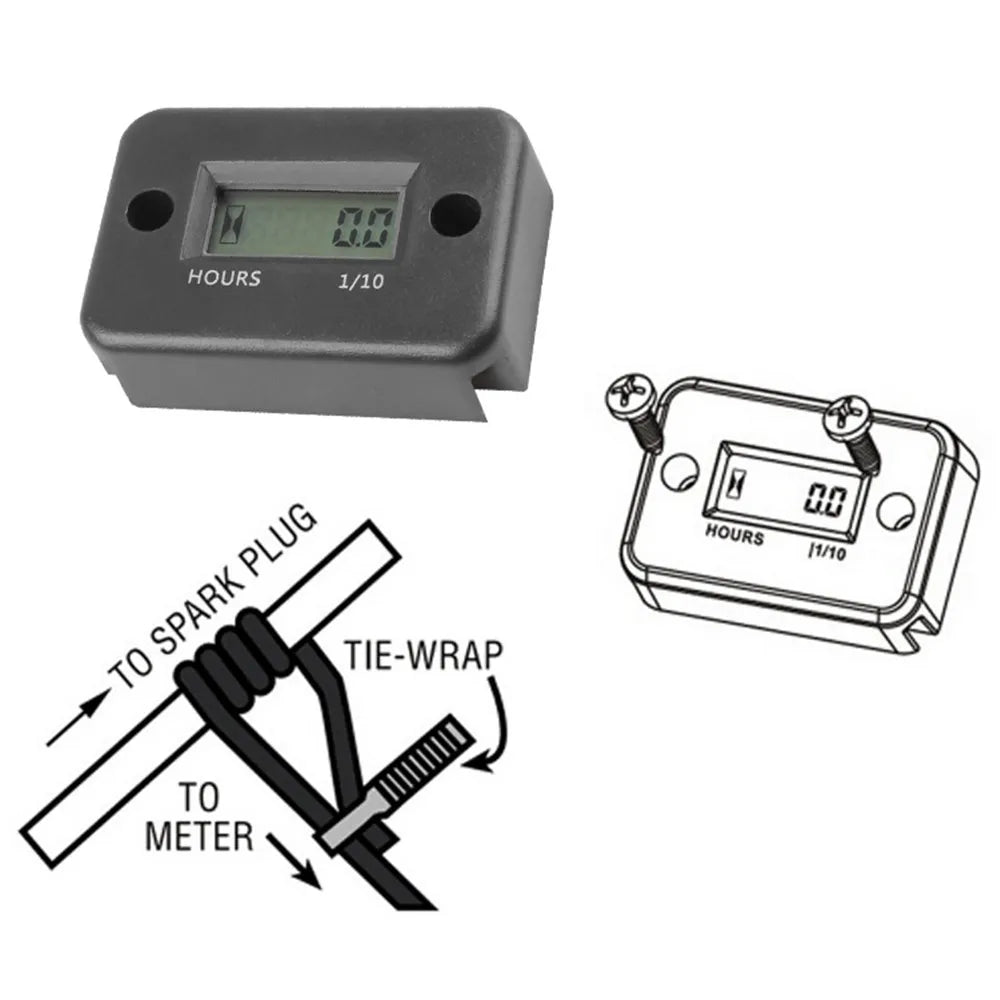 Digital Hour Meter LCD Engine Timer Counter for ATV Motorcycle Boat Generator