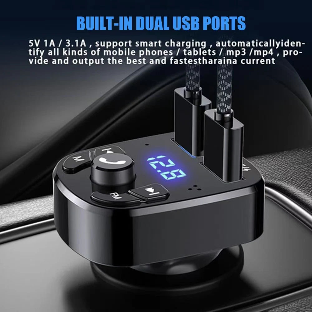 Bluetooth 5.0 FM Transmitter Car Kit MP3 Player Handsfree 2 USB Fast Charger