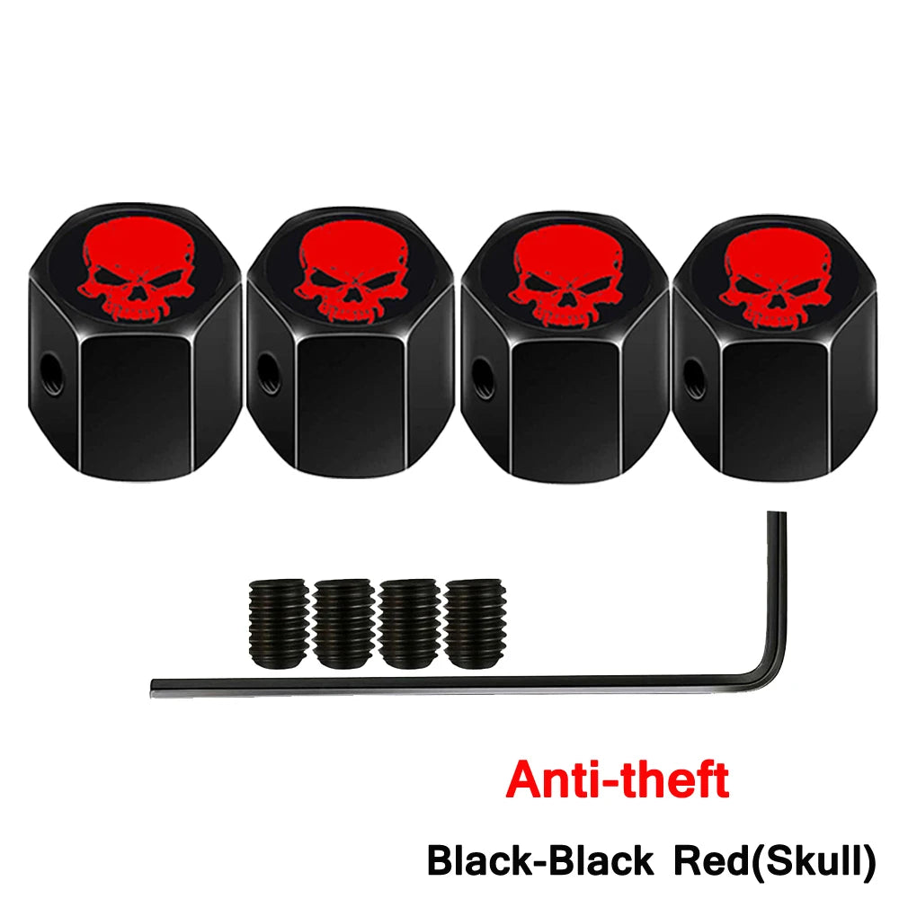Skull Anti-Theft Tire Valve Stem Caps Locking Dustproof Valve Caps for Cars