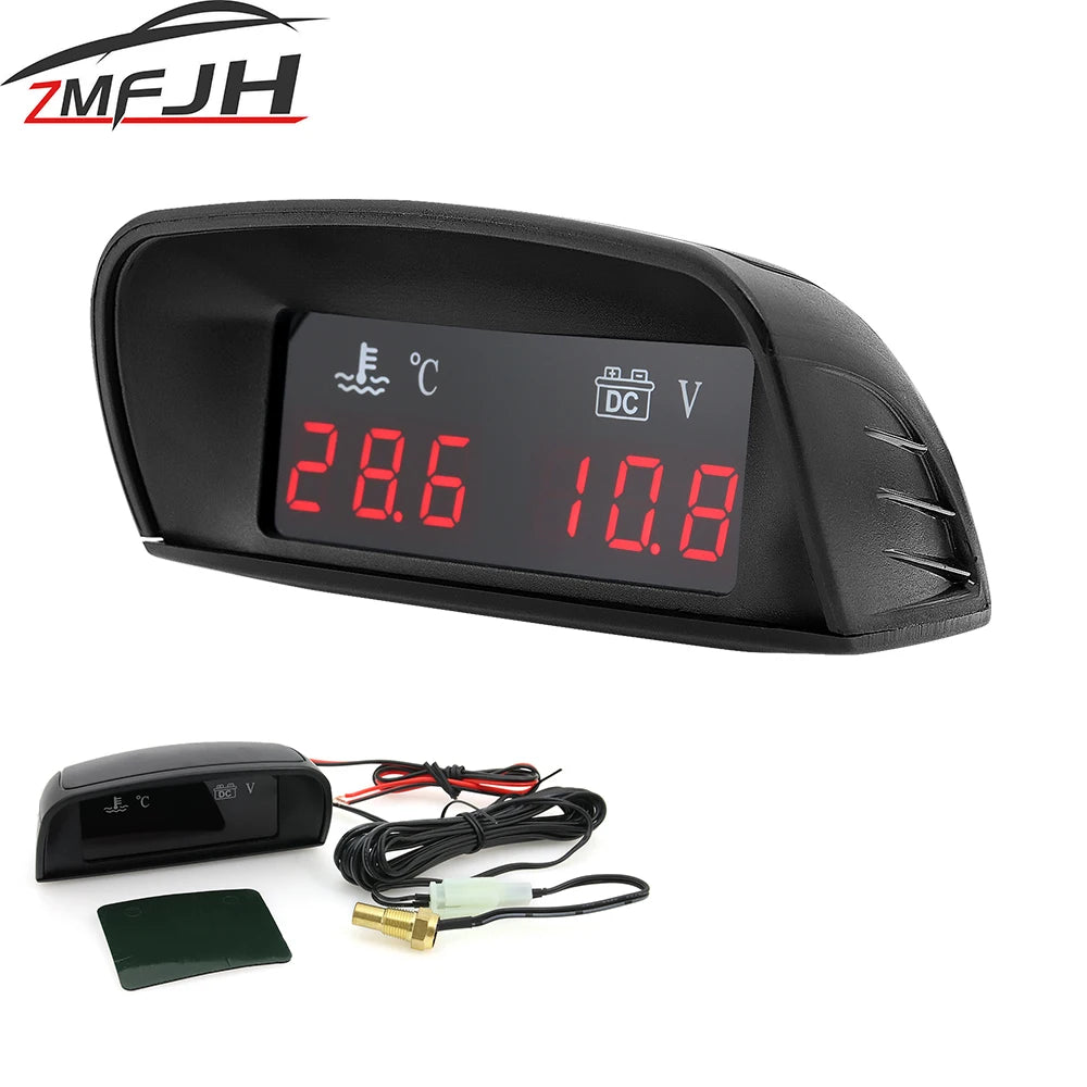 2-in-1 Digital Water Temp Gauge Voltmeter LCD Display 12V 24V Car Truck Bike