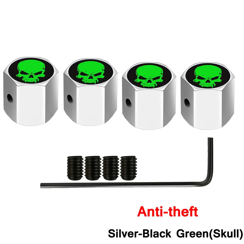 Skull Anti-Theft Tire Valve Stem Caps Locking Dustproof Valve Caps for Cars