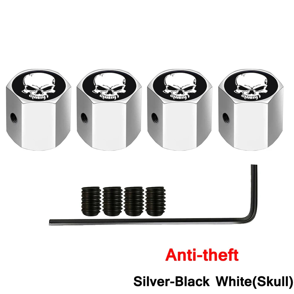 Skull Anti-Theft Tire Valve Stem Caps Locking Dustproof Valve Caps for Cars