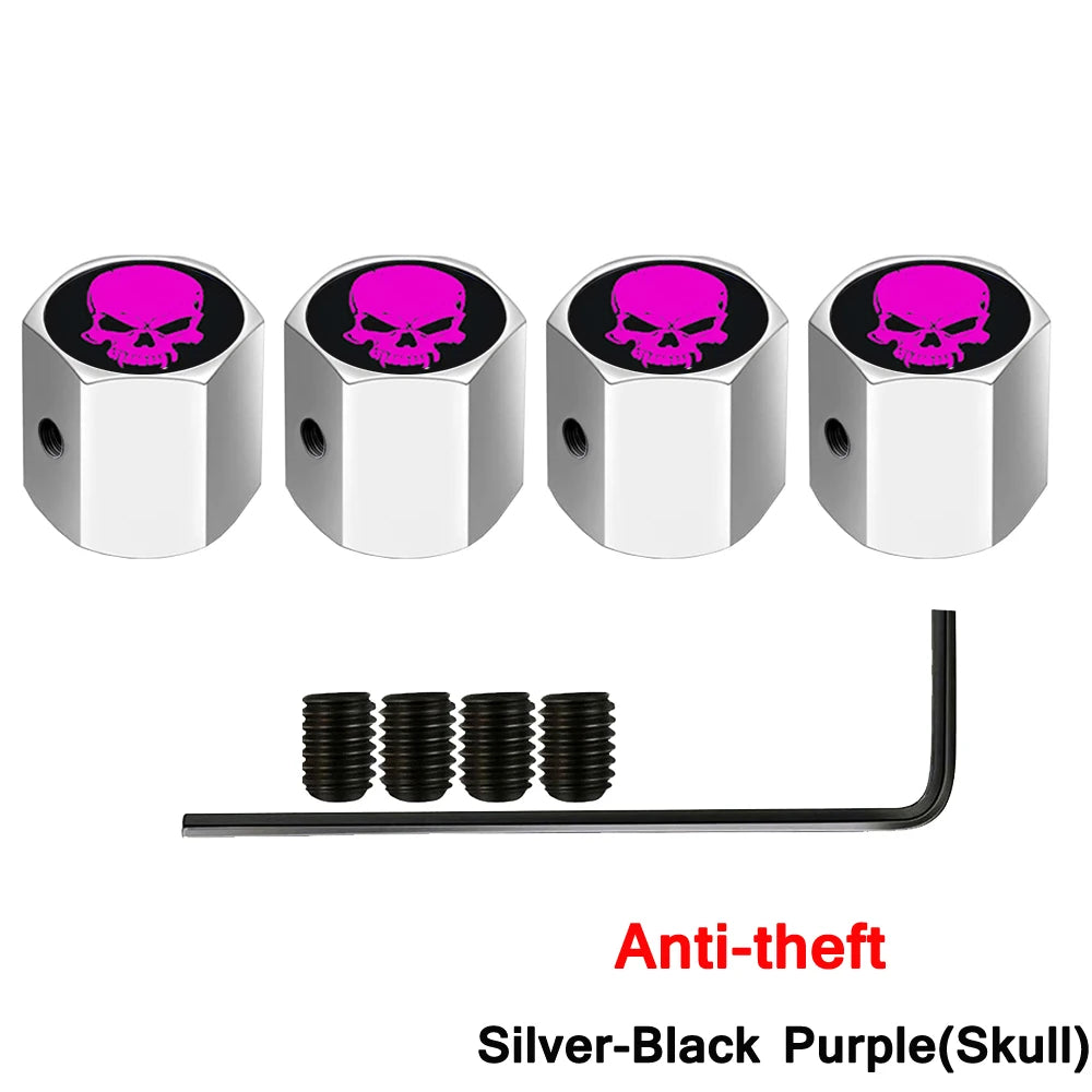 Skull Anti-Theft Tire Valve Stem Caps Locking Dustproof Valve Caps for Cars