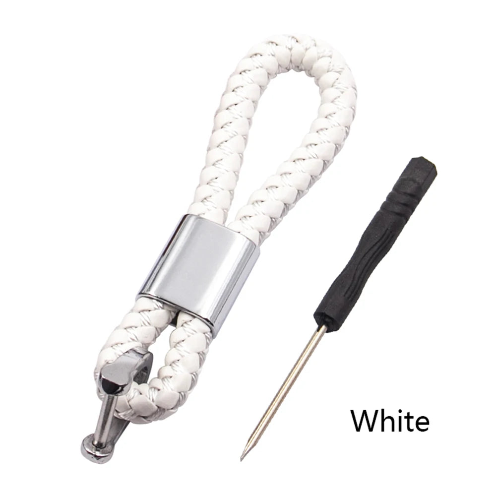 Hand-Woven Leather Car Keychain with Horseshoe Buckle