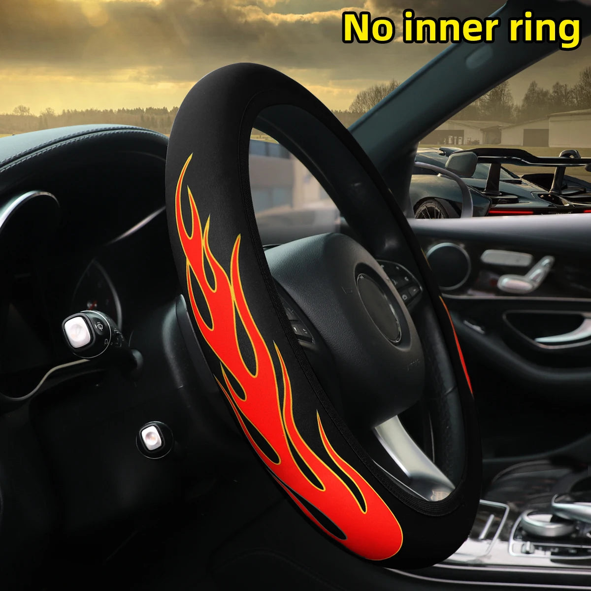 Flame Fabric Steering Wheel Cover – Universal Non-Slip Waterproof 14.5–15 Inch
