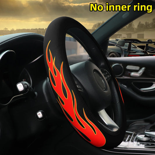 Flame Fabric Steering Wheel Cover – Universal Non-Slip Waterproof 14.5–15 Inch