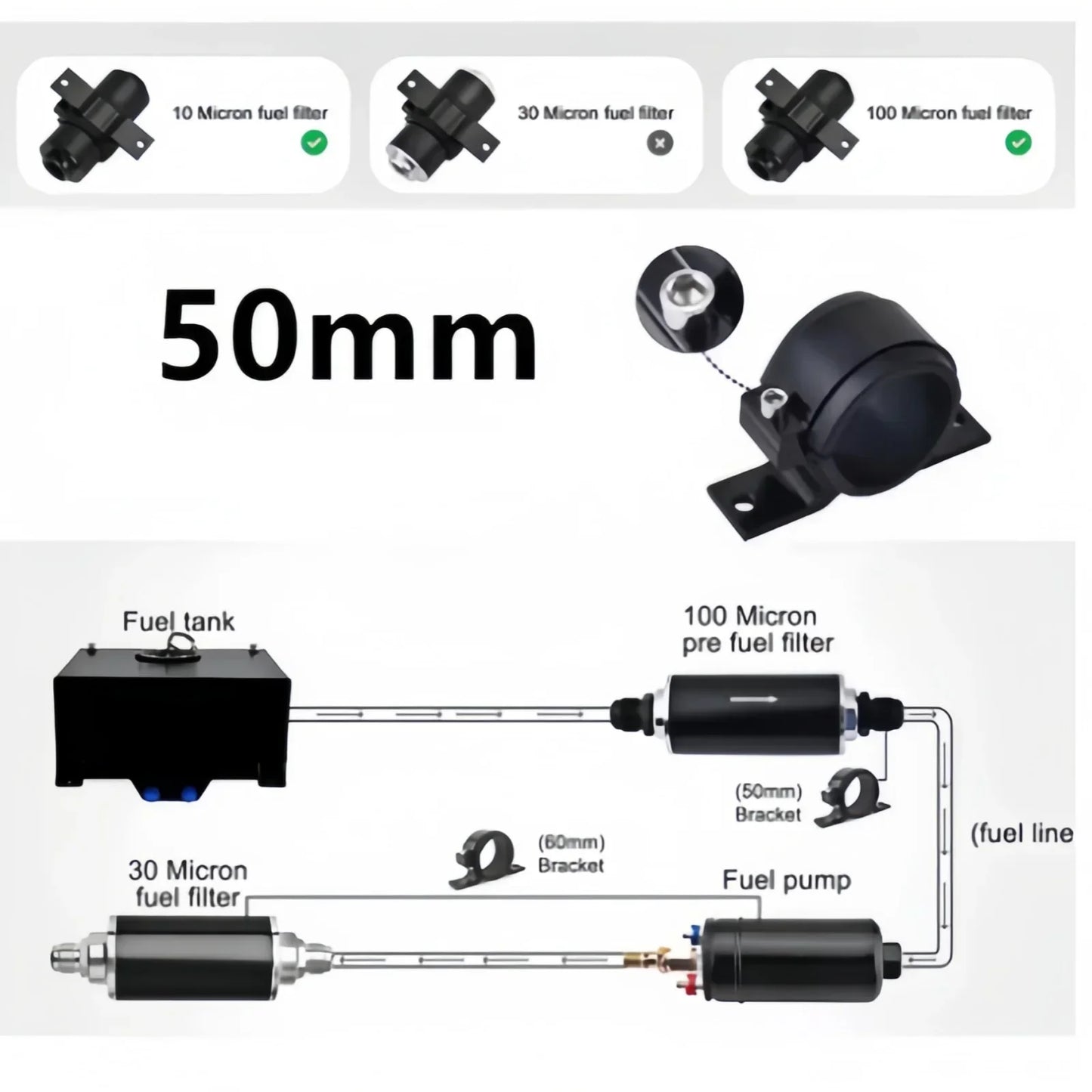 50MM External Fuel Pump Mounting Bracket Aluminum Fuel Filter Clamp Holder