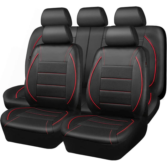 Universal Leather Car Seat Covers Set Breathable 5-Seat Interior Protector