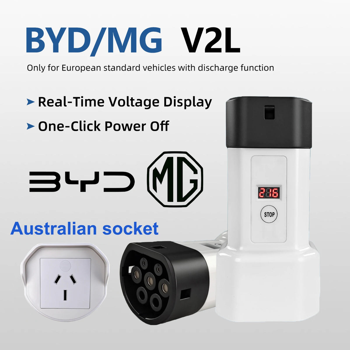 Type 2 V2L Discharger Adapter AU Socket for BYD Geely Chery XPeng Hyundai EV