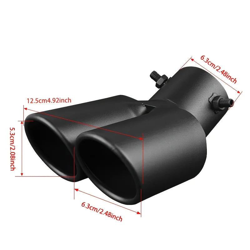 Black Stainless Steel Dual Outlet Slanted Exhaust Tip Universal Car Tailpipe