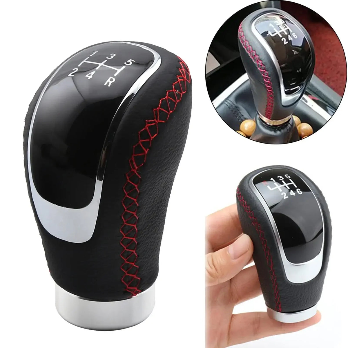 Universal 5 6 Speed Leather Manual Gear Shift Knob Car Shifter Lever Gear Head
