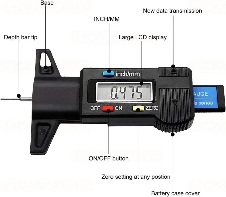 Digital Tire Tread Depth Gauge 0-25mm LCD Depth Caliper Car Tyre Measure Tool