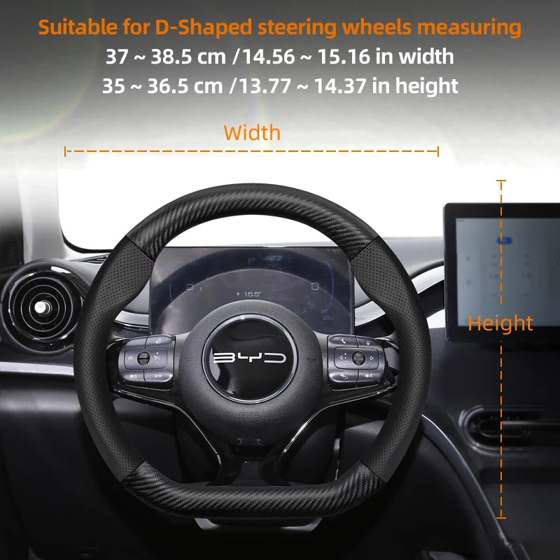 Leather Carbon Fiber Steering Wheel Cover for BYD Breathable Matte Universal Fit