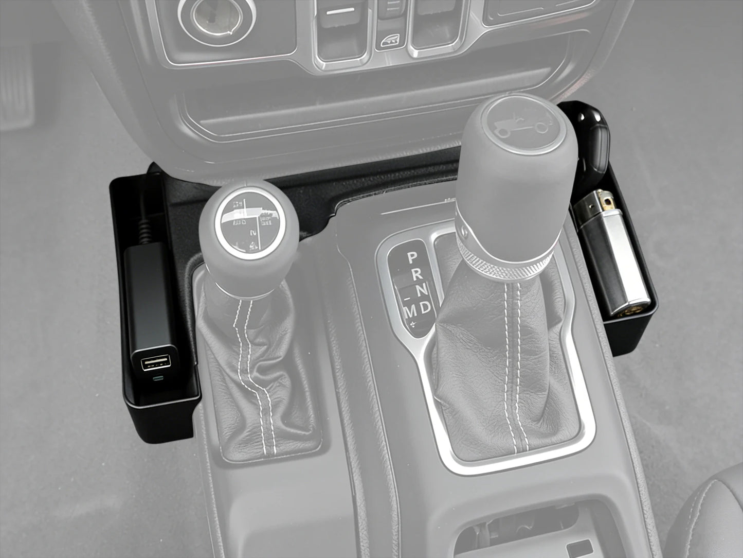 Center Console Gear Shift Storage Tray with Phone Holder for Jeep Wrangler 2024–26