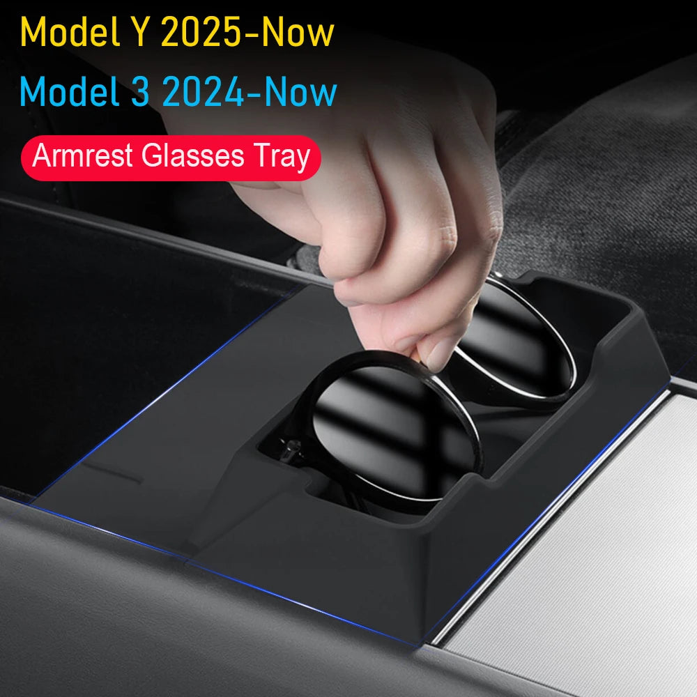 Center Console Armrest Storage Box with Glasses Holder for Tesla 3 Highland 2024-2025