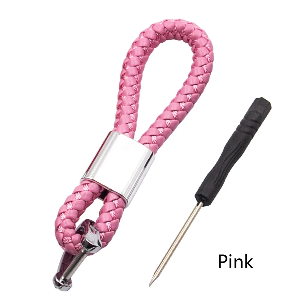 Hand-Woven Leather Car Keychain with Horseshoe Buckle