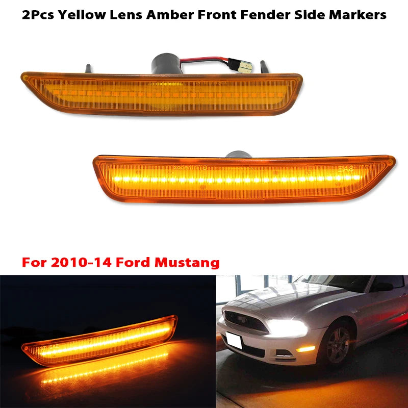2PCS White Red Amber LED Front Rear Side Indicator for Ford Mustang 2010-2014