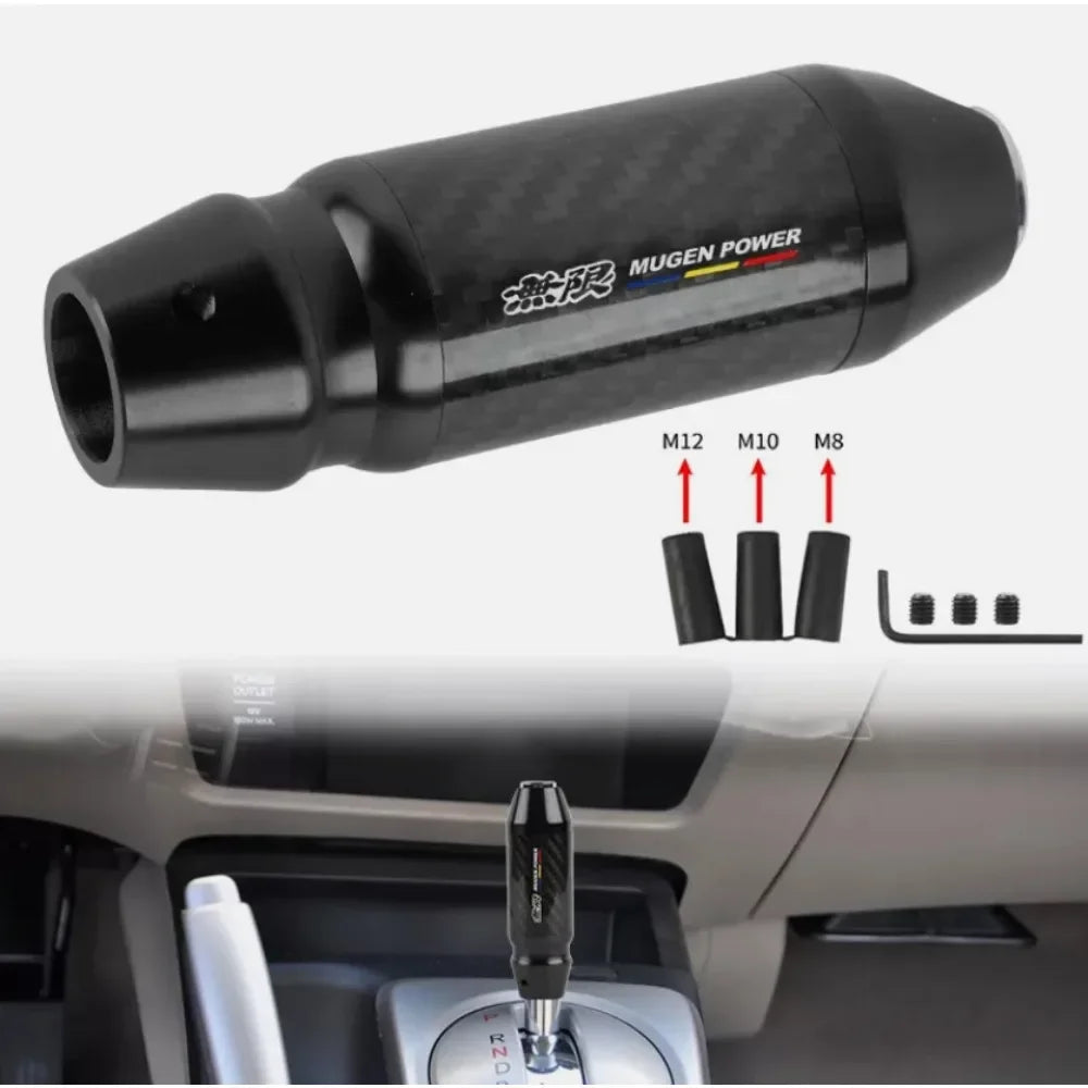 Universal MUGEN Style Carbon Fiber Aluminum Automatic Gear Shift Knob Black