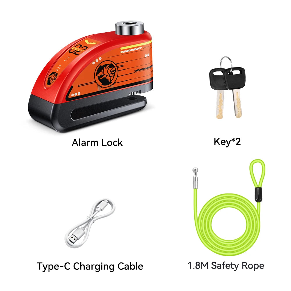 Motorcycle Alarm Disc Brake Lock 120dB Anti Theft Wheel Lock Scooter Bicycle