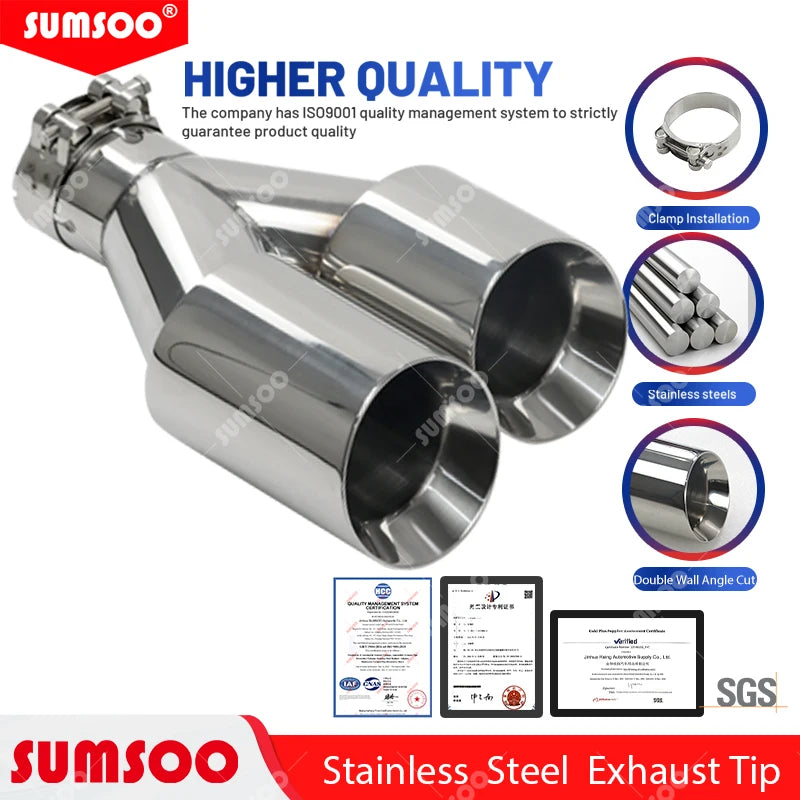 1Pcs Stainless Steel Dual Outlet Exhaust Tip Muffler Tailpipe Decoration