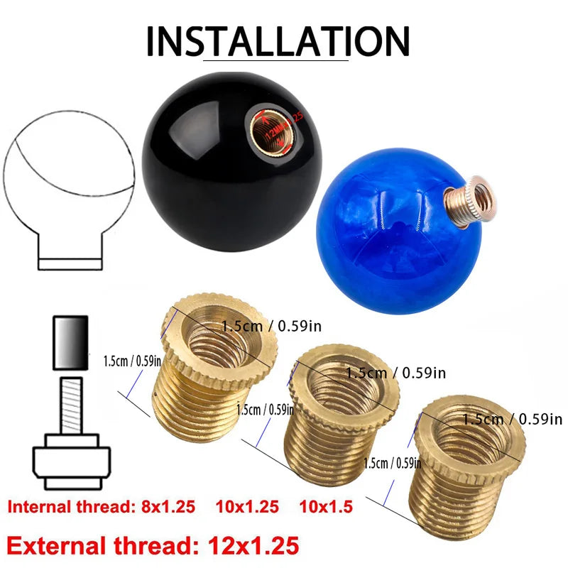 Universal Acrylic Round Ball Gear Shift Knob with 3 Copper Thread Adapters
