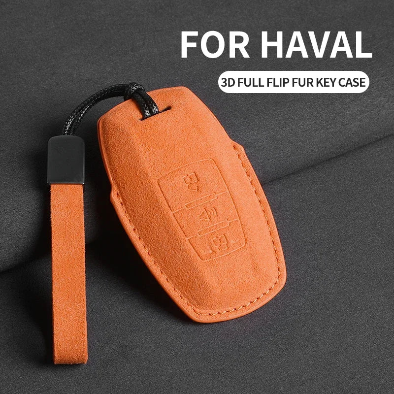 Suede Car Key Case Cover with Keychain for Great Wall Haval H6, Jolion