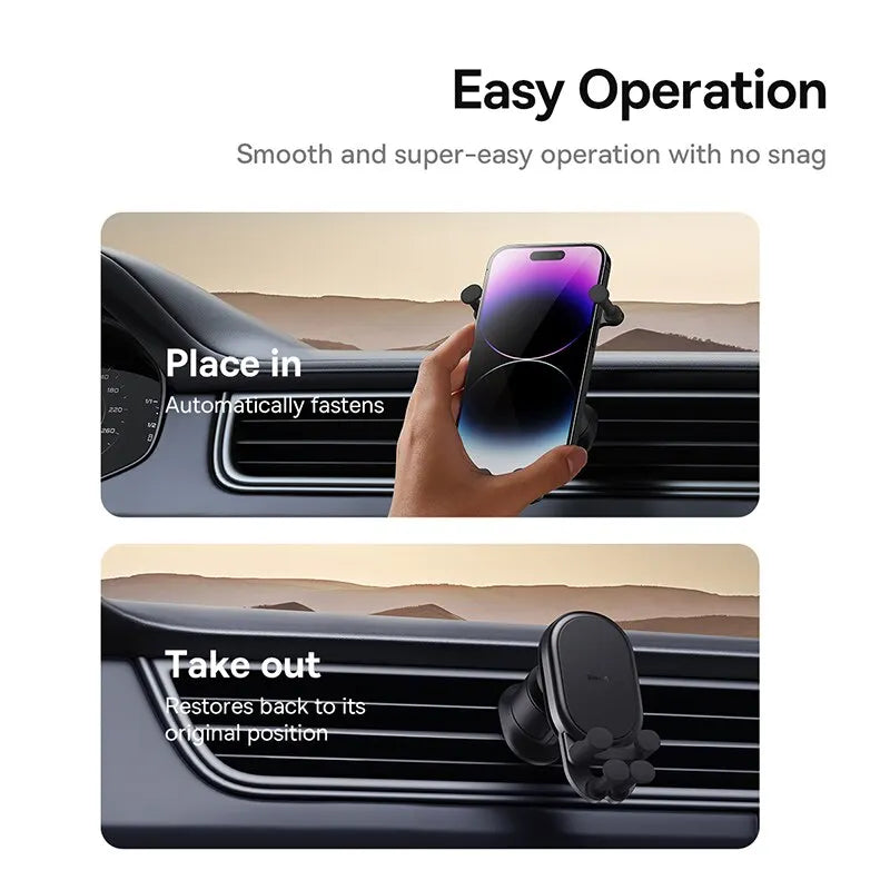 Gravity Car Phone Holder for Air Vent Universal Auto-Locking Silicone Mount