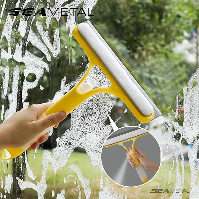 SEAMETAL 3-in-1 Car Window Cleaning Scraper Silicone Squeegee Glass Wiper