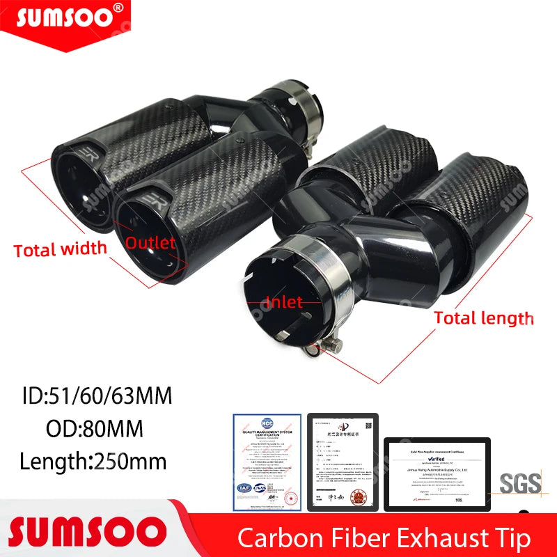 1Pcs Y Style 80mm Carbon Fiber Exhaust Tip Universal BMW M Performance