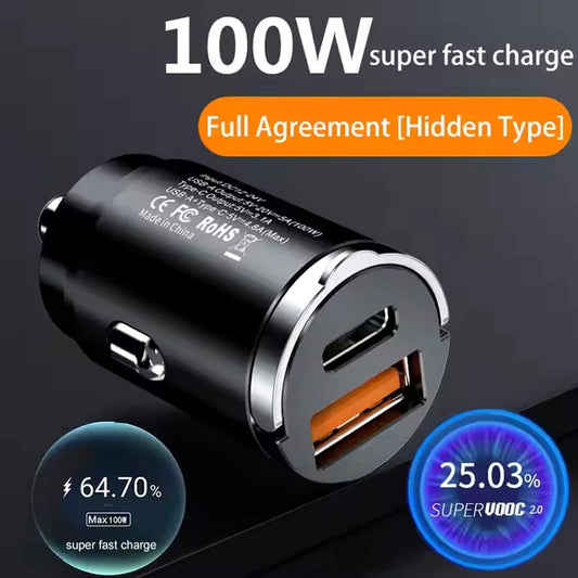 100W 200W QC3.0 PD Car Charger 2 Port USB-C 12-24V Fast Charging Adapter
