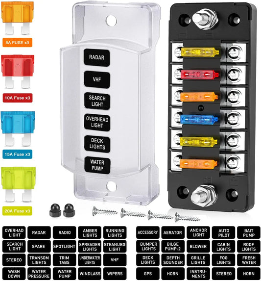 DaierTek 6 Way Fuse Block 12V 24V Blade Fuse Box with Negative Bus