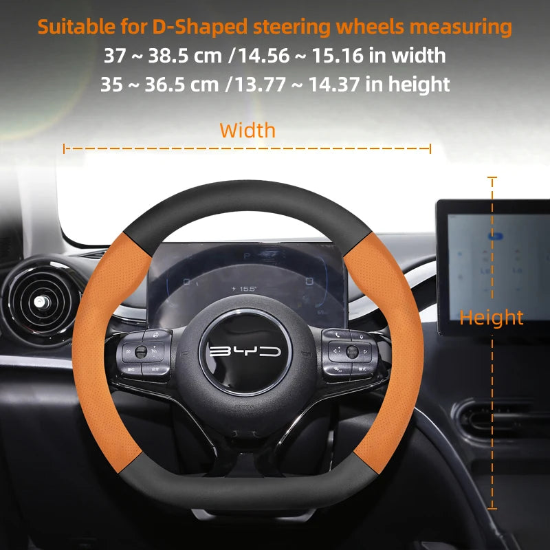 Leather Carbon Fiber Steering Wheel Cover for BYD Breathable Matte Universal Fit