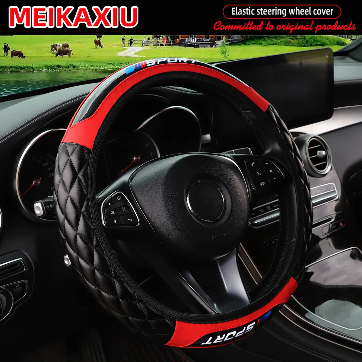 Crystal Carbon Fiber SPORT Steering Wheel Cover Universal Rimless Non-Slip