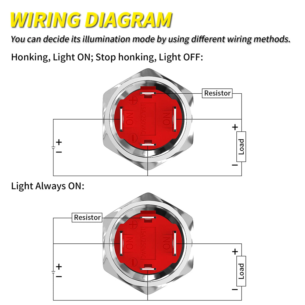 DaierTek 16mm Metal Horn Button Switch 12V 20A Blue LED Momentary